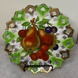 Artmark Originals Hand Painted Pear Fruit Lattice Glass Decorative 7” Plate Vtg